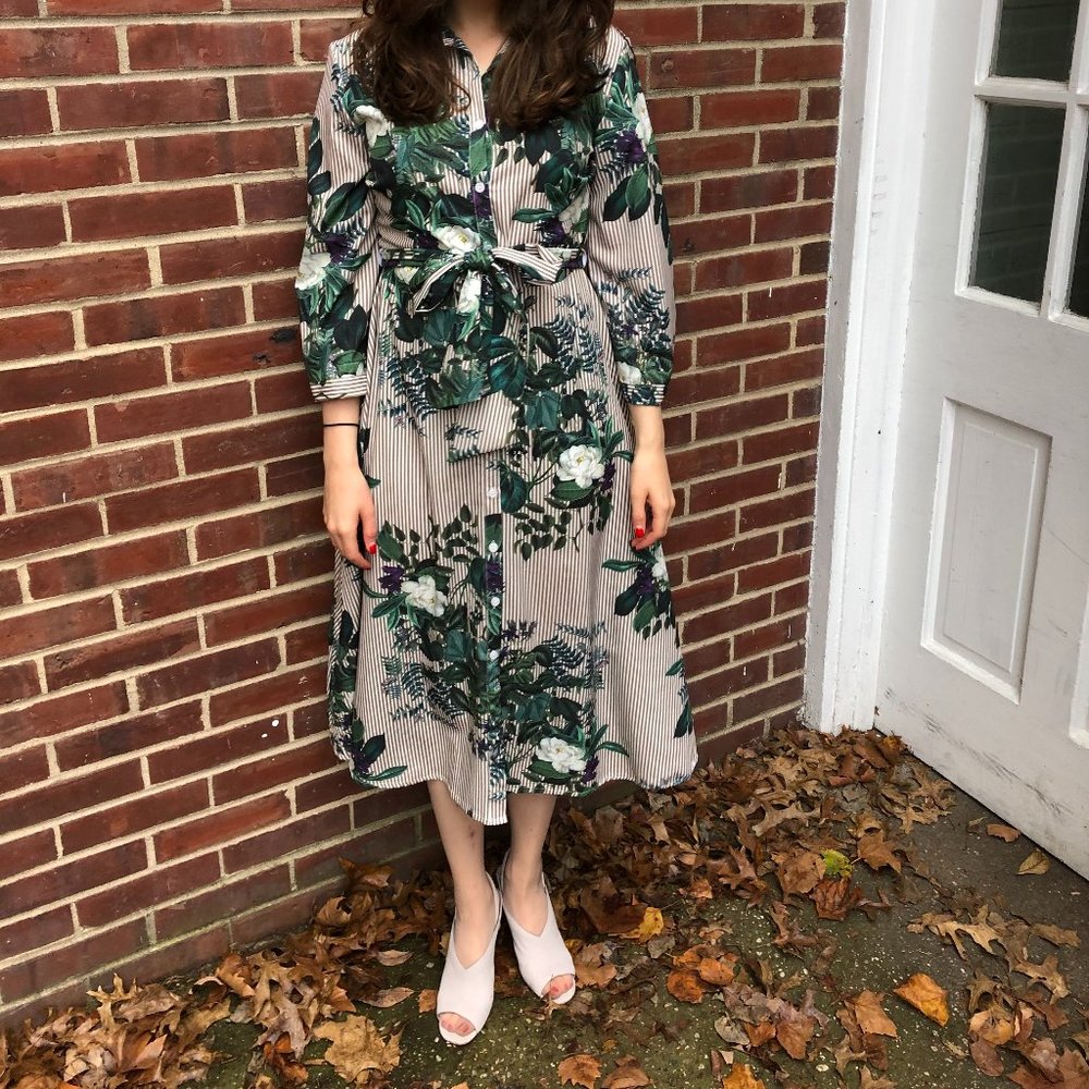 Floral Striped Shirt Dress
